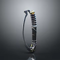 Tactical Curved Blade Weapon With Metal Construction And Golden Accents On Segmented Handle