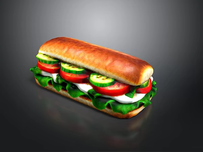 Fresh Healthy Sub Sandwich With Crisp Lettuce Tomato And Cucumber Slices On Soft Sub Roll 3d model