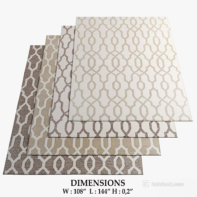 Square Rugs With Intricate Geometric Patterns In Neutral Tones For Home Decor 3d model