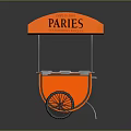 Orange Mobile Food Cart with Canopy Displaying GLACES PAVIES and Serving Trays on Wheels