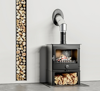 Modern Fireplace Stove Firewood Pile Wood Pile 3d model