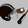 Baseball Sports Equipment With Helmet Leather Glove Ball And Wooden Bat