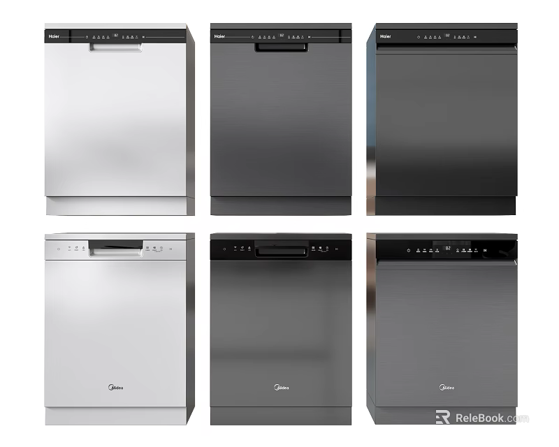 Stainless Steel And Black Dishwashers For Modern Kitchen Appliance Collection 3d model 