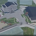 Detailed Aerial Planning of Institutional Complex with Main Building Courtyard Greenery and Parking Areas