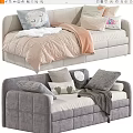 Light And Gray Sofa Bed Interior With Decorative Pillows And Cozy Blankets 3d model