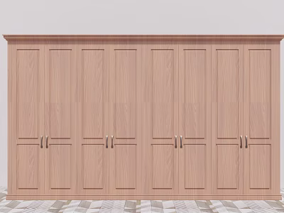 Modern Wooden Wardrobe With Multiple Doors Simple Design And Handle Details For Home Interior 3d model