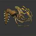 Fantasy Spider Like Creature With Golden Brown Armored Exoskeleton And Multiple Spiked Legs