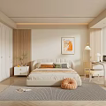 Modern Bedroom Interior Design With White Wardrobe Decorative Painting Green Plant And Cozy Rug