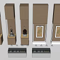 Wooden Display Shelves With Glass Sections Various Heights For Exhibiting Antiques And Artworks