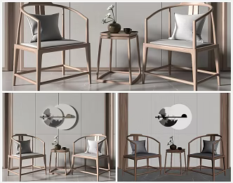 New Chinese Style Casual Table and Chair Combination Solid Wood Chair 3d model