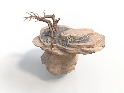 Naturalistic Scene Component With Layered Rock Base Dry Tree Branch And Roots 3d model
