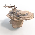 Naturalistic Scene Component With Layered Rock Base Dry Tree Branch And Roots