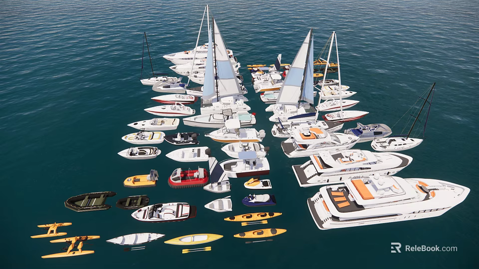 A Variety Of Yachts And Boats On The Open Sea 3d model 
