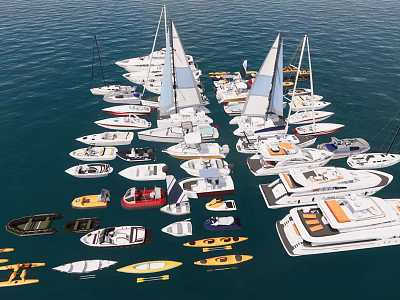 A Variety Of Yachts And Boats On The Open Sea 3d model