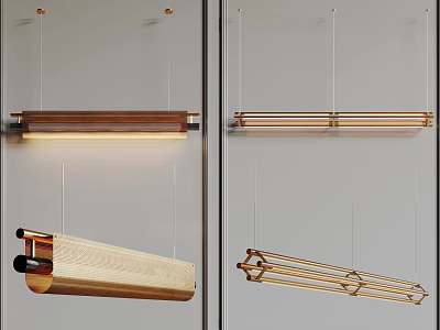 Modern Linear Hanging Pendant Light Designs With Wooden And Metal Finishes 3d model
