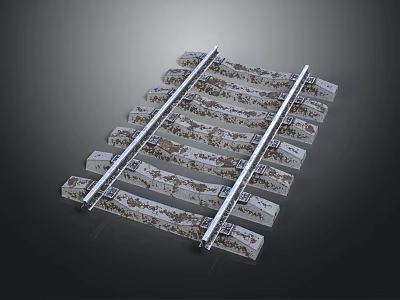 Detailed Railway Track Crossing Structure With Metal Rails And Wooden Ties 3d model