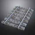 Detailed Railway Track Crossing Structure With Metal Rails And Wooden Ties