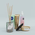 Premium Fragrance and Cosmetic Products Including Reed Diffuser Spray Tube and Body Scrub Jar