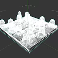 Game Cinematic Character Environment 3D Model With Tree Structures And Grid Base