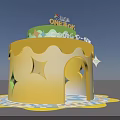 Yellow Cake Shaped Decoration with KIRIN Logo One OK Star Decorations and Colorful Base