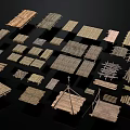 Wooden and Bamboo Scene Construction Components Including Planks Platforms and Frames 3d model