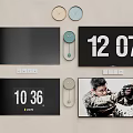 Television Screens Displaying Time And Action Scene With Colorful Decorative Balls