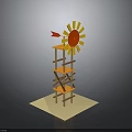 Wooden Multi Layer Shelf Stand With Sunflower Decoration And Red Arrow