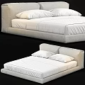Modern Minimalist Double Bed With Upholstered Light Frame White Mattress And Soft Pillows