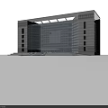 Modern Office Building Exterior With Contemporary Roof Structure And Green Entrance Area