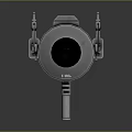 Metallic Mechanical Device With Circular Body FIBER Label Three Legged Stand And Cannon Like Barrel