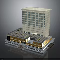Architectural Building Model Featuring Tall White Exterior With Orange Roof Podium And Entrance Steps