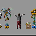 Child Standing With Arms Outstretched By Colorful Balloon Flowers And Decorations