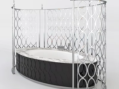 Stylish Oval Bathtub With Chrome Lattice Frame And Black Wave Patterned Base 3d model