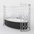 Stylish Oval Bathtub With Chrome Lattice Frame And Black Wave Patterned Base
