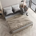 Modern Double Bed Bedroom Interior With Bedside Table Pillows And Window View