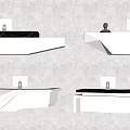 Modern Reception Desk Designs With Sleek Countertop Computer Monitor And Figure