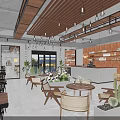 Modern Spacious Cafe Interior With Wooden Accents Cozy Hanging Lights And Comfortable Relaxing Seating Areas