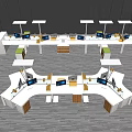 Modern Office Desks Setup With Computers Task Lamps And Organized Layout
