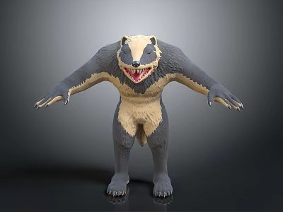Badger 3D Model Standing With Open Arms Sharp Claws And Open Mouth 3d model