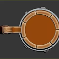 Wooden Style Mug With Orange Body Silver Metal Hoops And Red Bone Shaped Handle