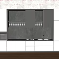 Modern White Dark Gray Kitchen Cabinets With Brick Wall Wooden Floor Oven Sink Stove