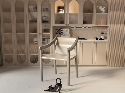 Modern Dining Chair In Kitchen Interior With Beige Cabinetry And Minimalist Design 3d model