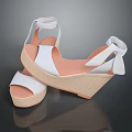 White Wedge Sandals With Ankle Strap Design And Straw Sole For Casual Summer Wear