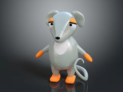 Cartoon Mouse Game Movie Character With Gray Body Orange Paws White Belly And Big Eyes 3d model