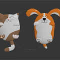 Cute 3D Cartoon Cat And Dog Figurines In Standing Pose With White Bellies