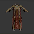 Ancient Battle Armor With Red Cape Golden Shoulder Decor And Ornate Details