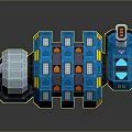 Blue Sci Fi Modular Mechanical Structure With Yellow Accents Grille Panels And Base 3d model