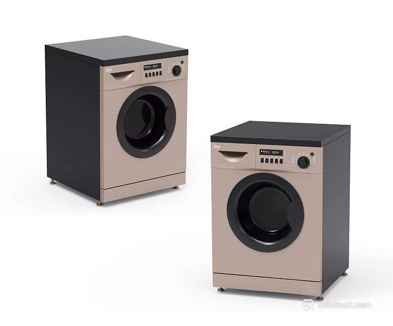 Two Modern Washing Machines With Champagne Gold Black Finish Digital Control And Round Door 3d model 