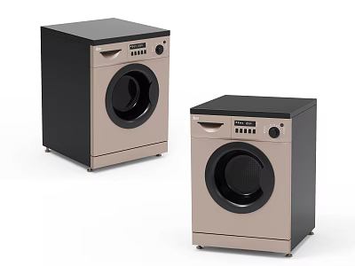 Two Modern Washing Machines With Champagne Gold Black Finish Digital Control And Round Door 3d model