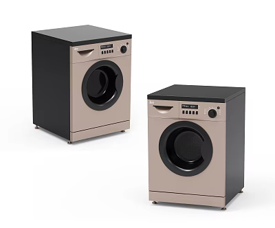 Two Modern Washing Machines With Champagne Gold Black Finish Digital Control And Round Door 3d model